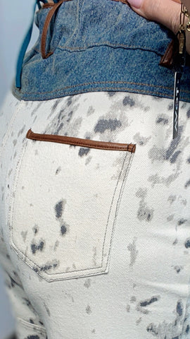 Denim And Cow Print Jeans