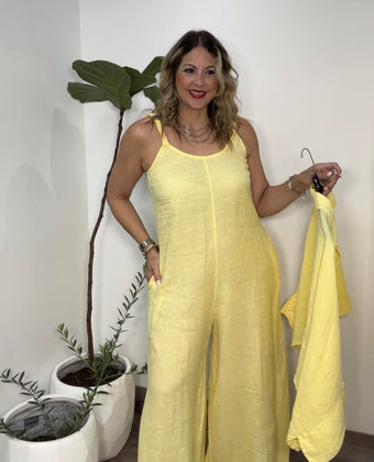 Italy Linen Jumpsuit (Yellow)