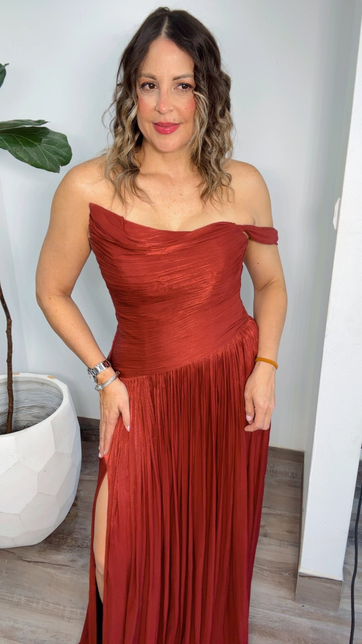 Burgundy Asymmetric Draping Sculpted Dress