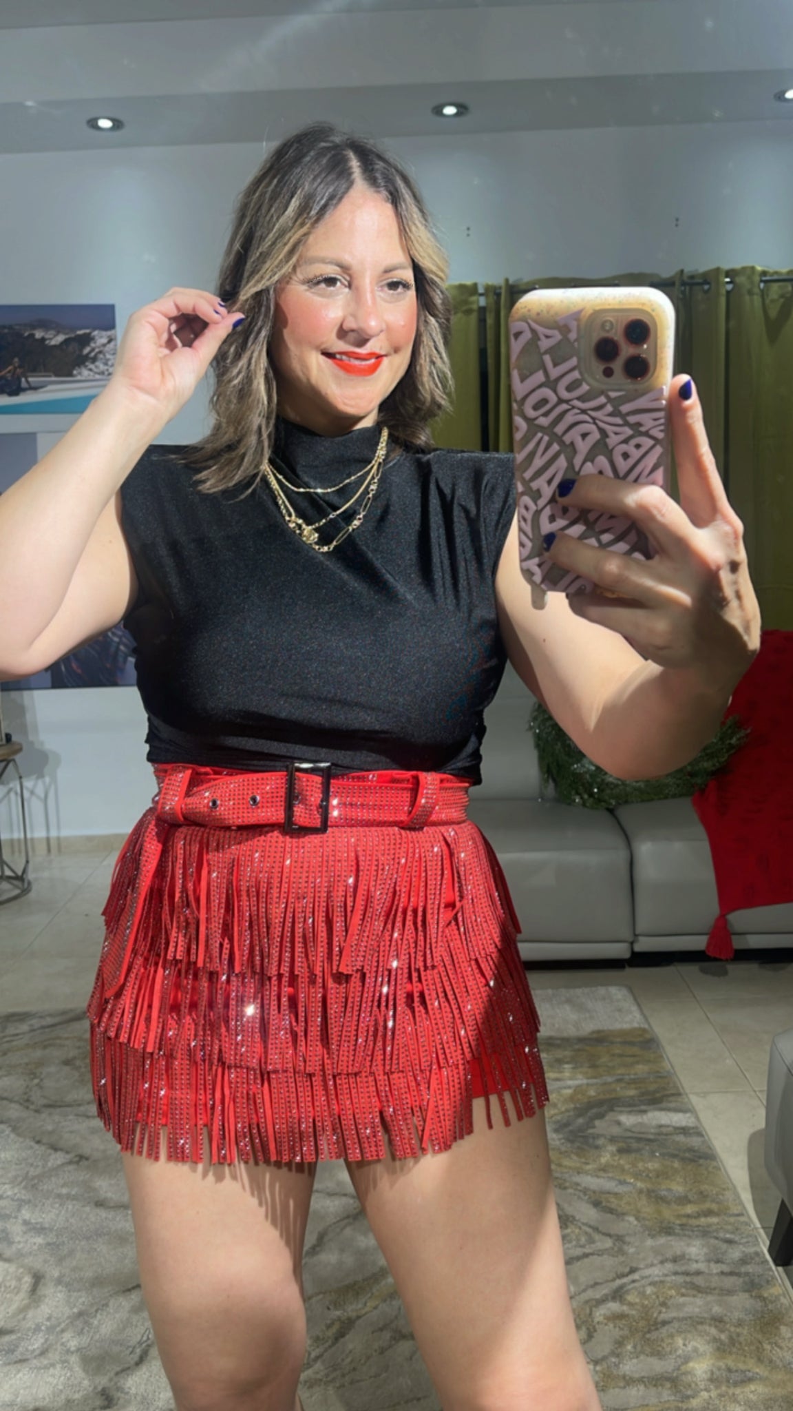 Red Fringe Skort