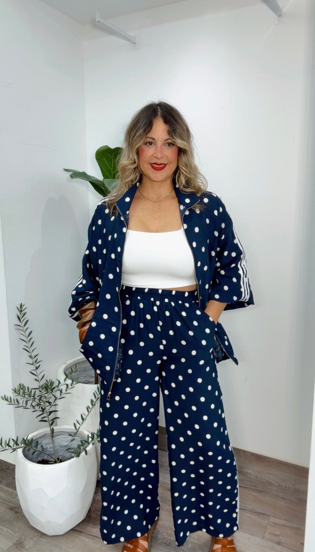 Navy Polka Dot Zip Set