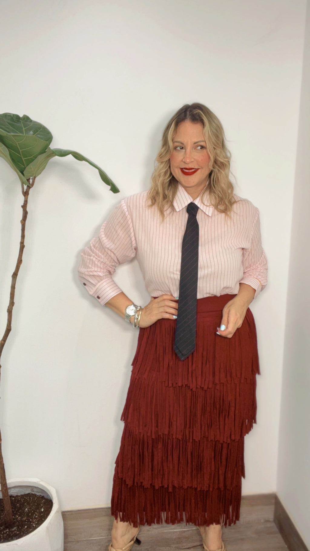 Wine Fringe Skirt