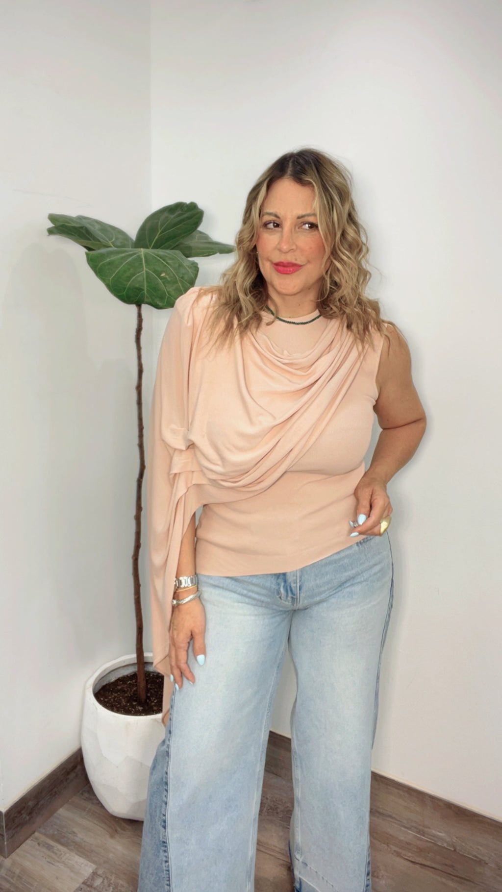 Blush Draped Cape Top