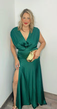 Emerald Glow Satin Maxi Dress