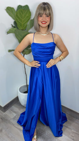 Royal Blue Satin Maxi-Dress