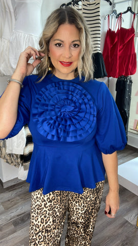 Gracias Flower Royal Blue Top