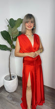 Red Satin Maxi-dress