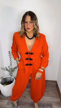 Red Orange Pinstripe Frog Closure Pant Set