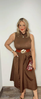 Hazelnut Satin Flow Dress
