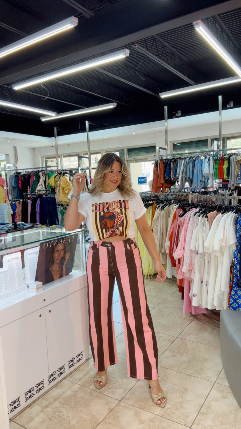 Pink Brown Stripe Wide Leg Pants