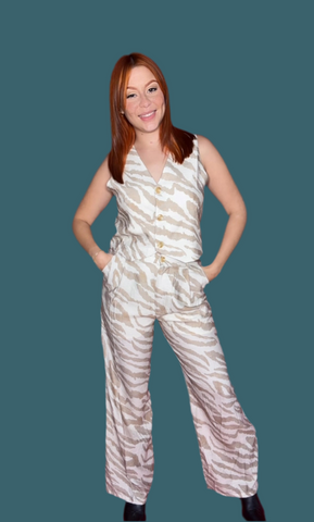 Sand Zebra Print Vest & Pant Set