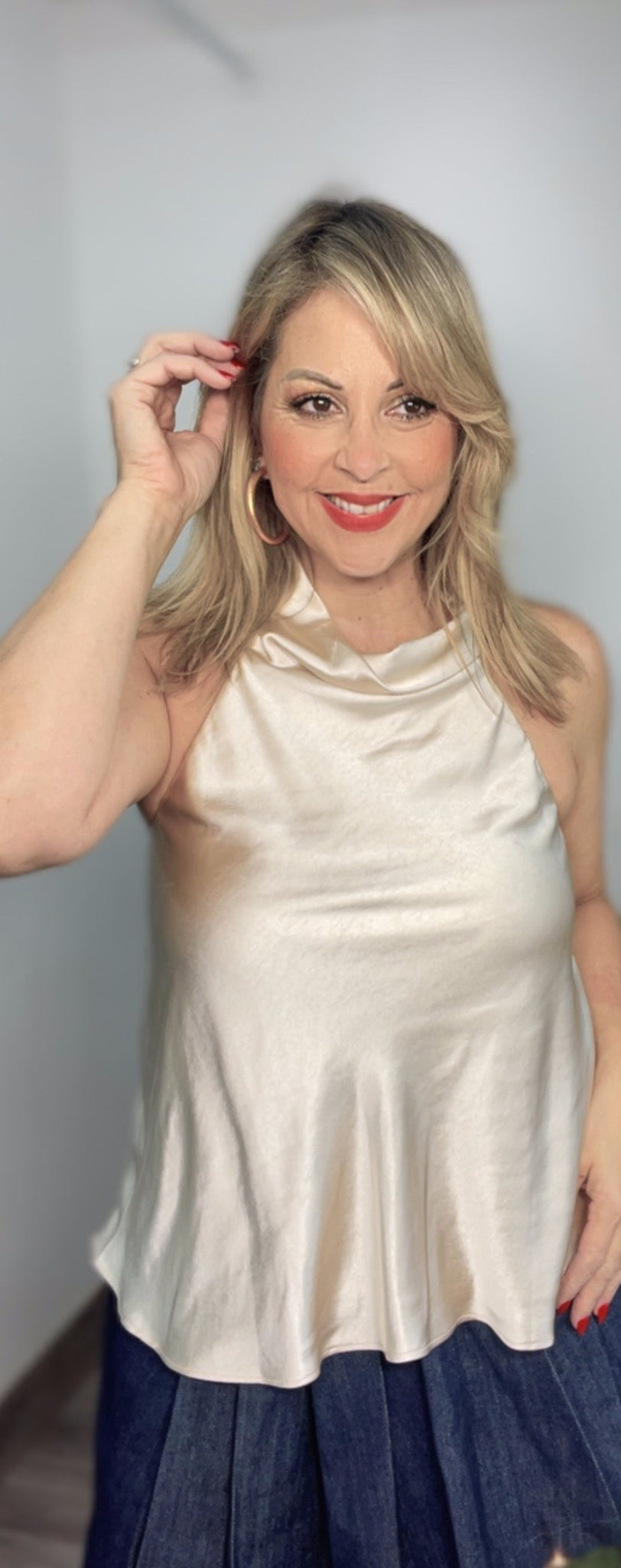 Champagne Halter Satin Top