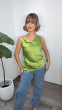Shiny Green Satin Cowl Neck Top