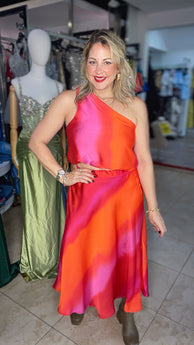 OMBRE SATIN MIDI SWING SKIRT