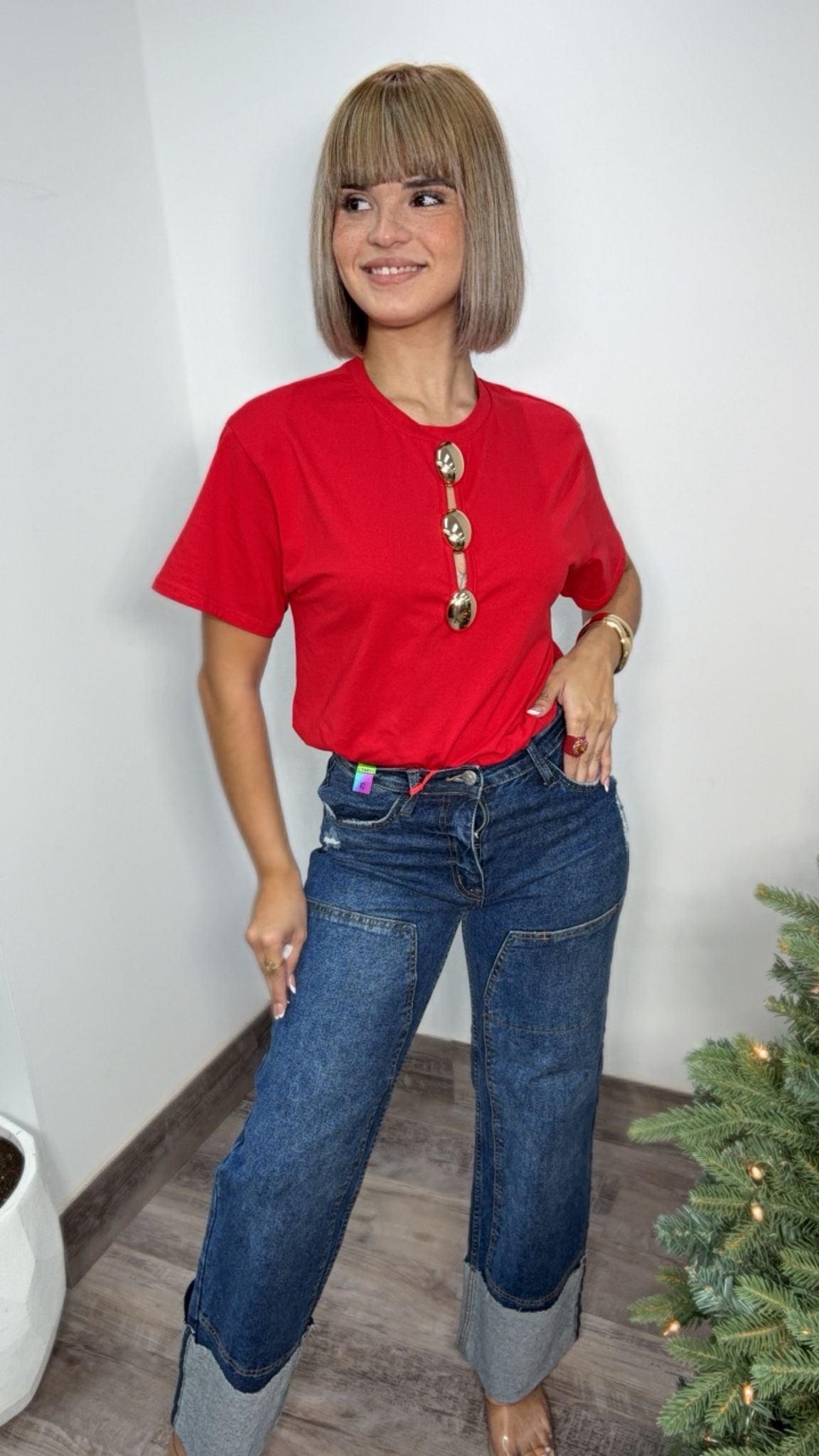 Red Gold Button Shirt