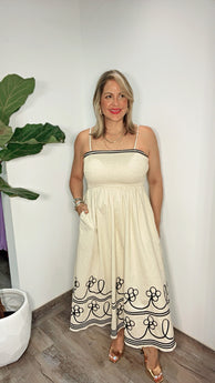 Sorento Cream Black Midi Dress