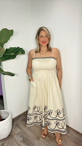 Sorento Cream Black Midi Dress