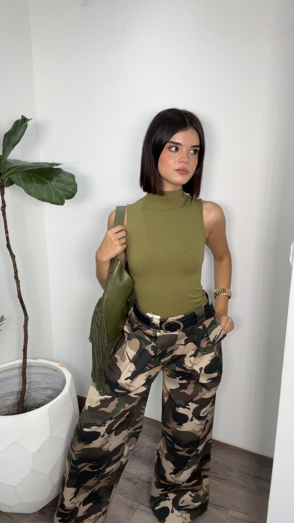 Olive Turtleneck Basic top