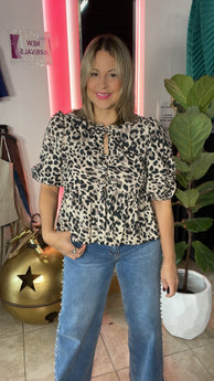 Animal Print Bow Blouse