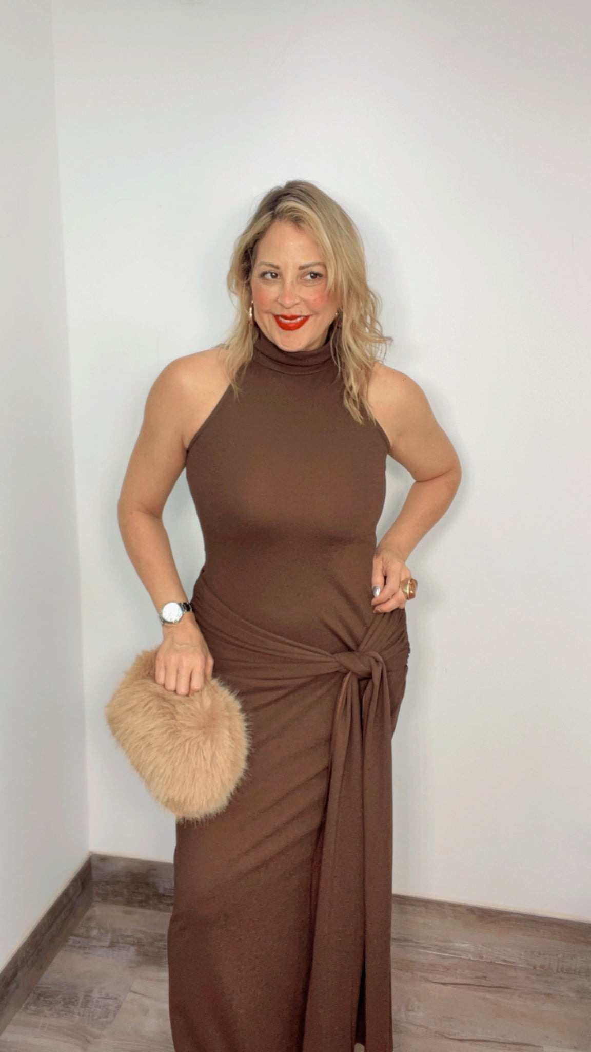 Elegance Halter Chocolate Dress