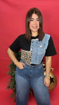 Black Denim Animal Print Shirt