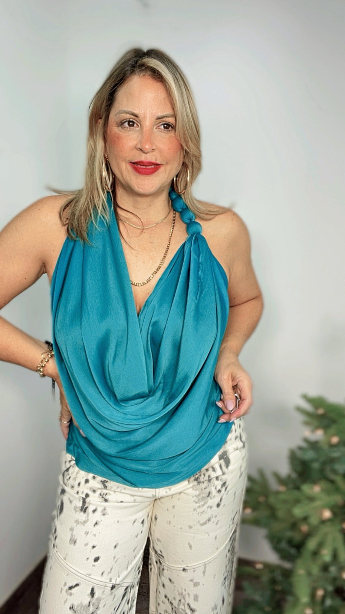 Teal Draped Halter Top