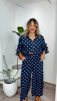 Navy Polka Dot Zip Set