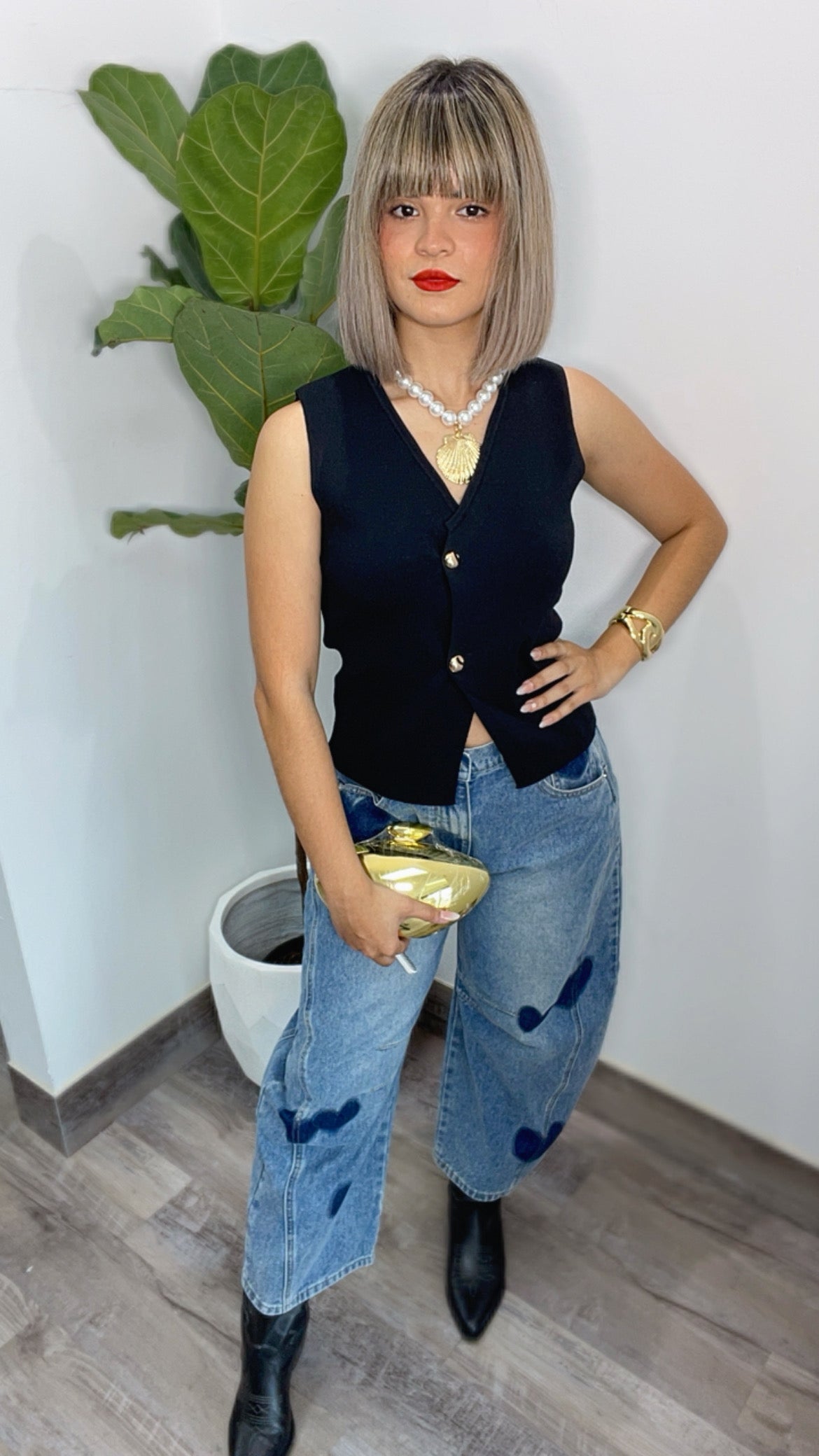 Black Gold Button Vest