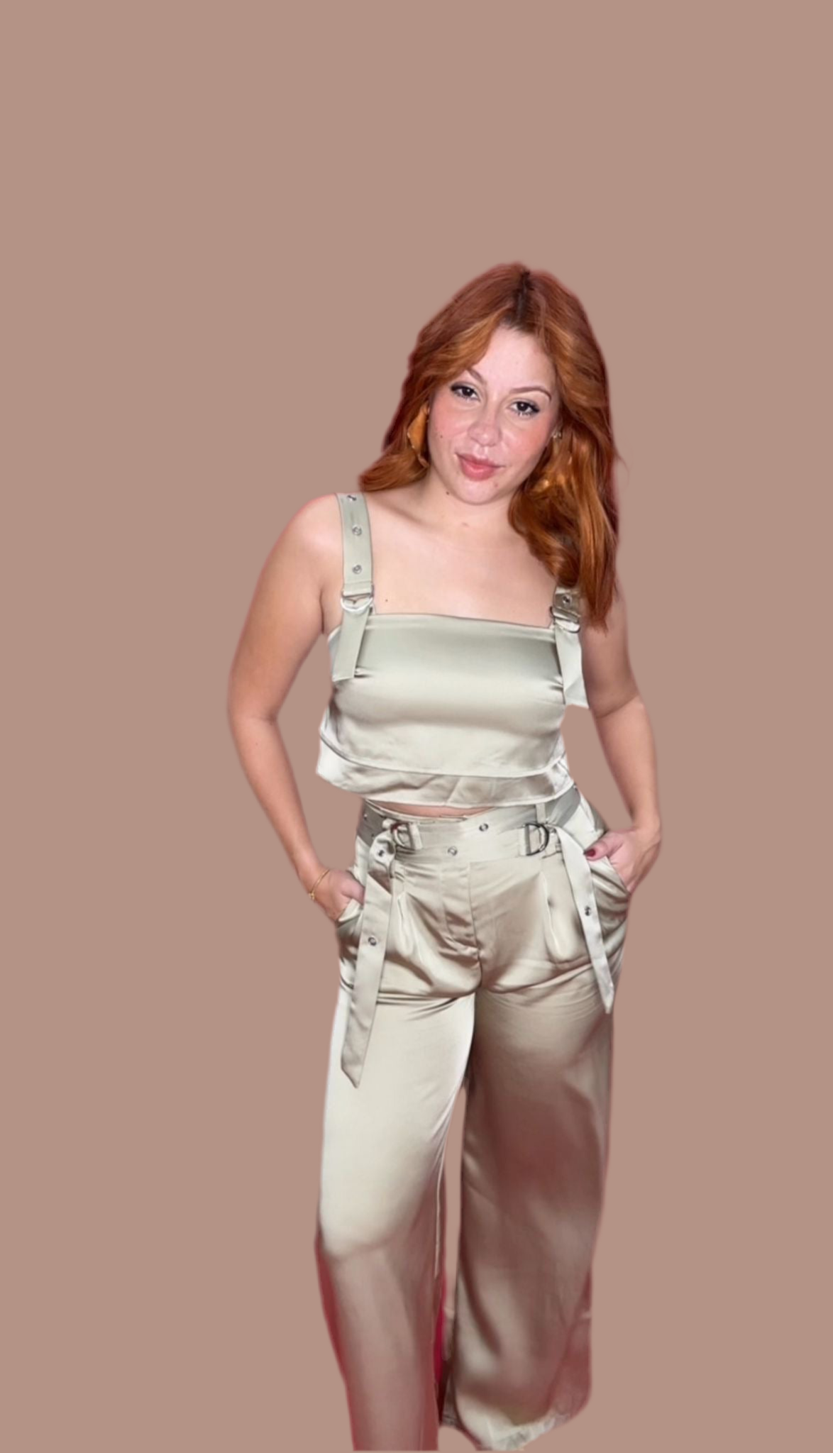 Sage Green Satin Top & Pant Set