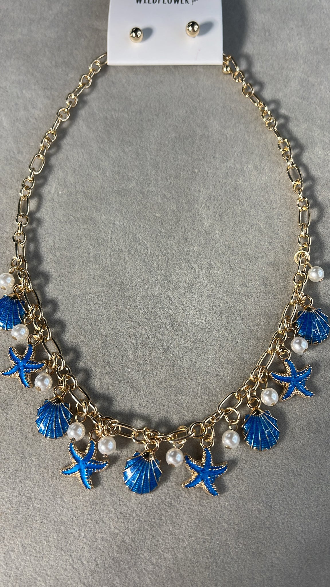 Blue & Pearl Charms Necklace