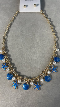 Blue & Pearl Charms Necklace