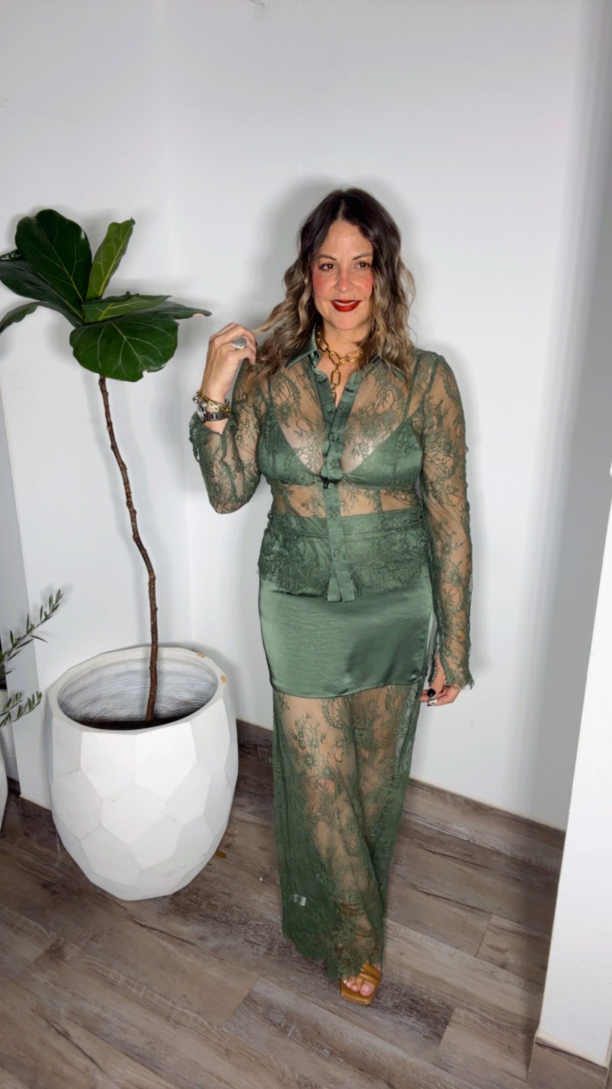 Olive Luxe Lace Maxi Skirt Set
