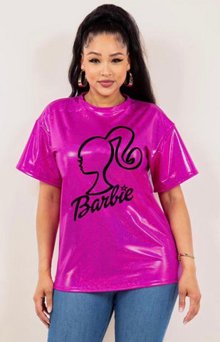 Barbie Face Glitter Pink Shirt