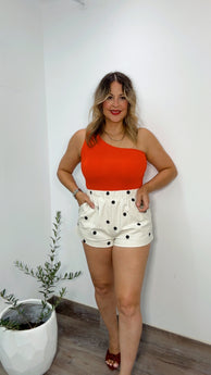One Shoulder Basic Bodysuit Red