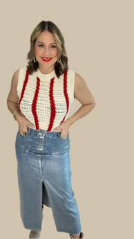 Red/Cream Crochet Top