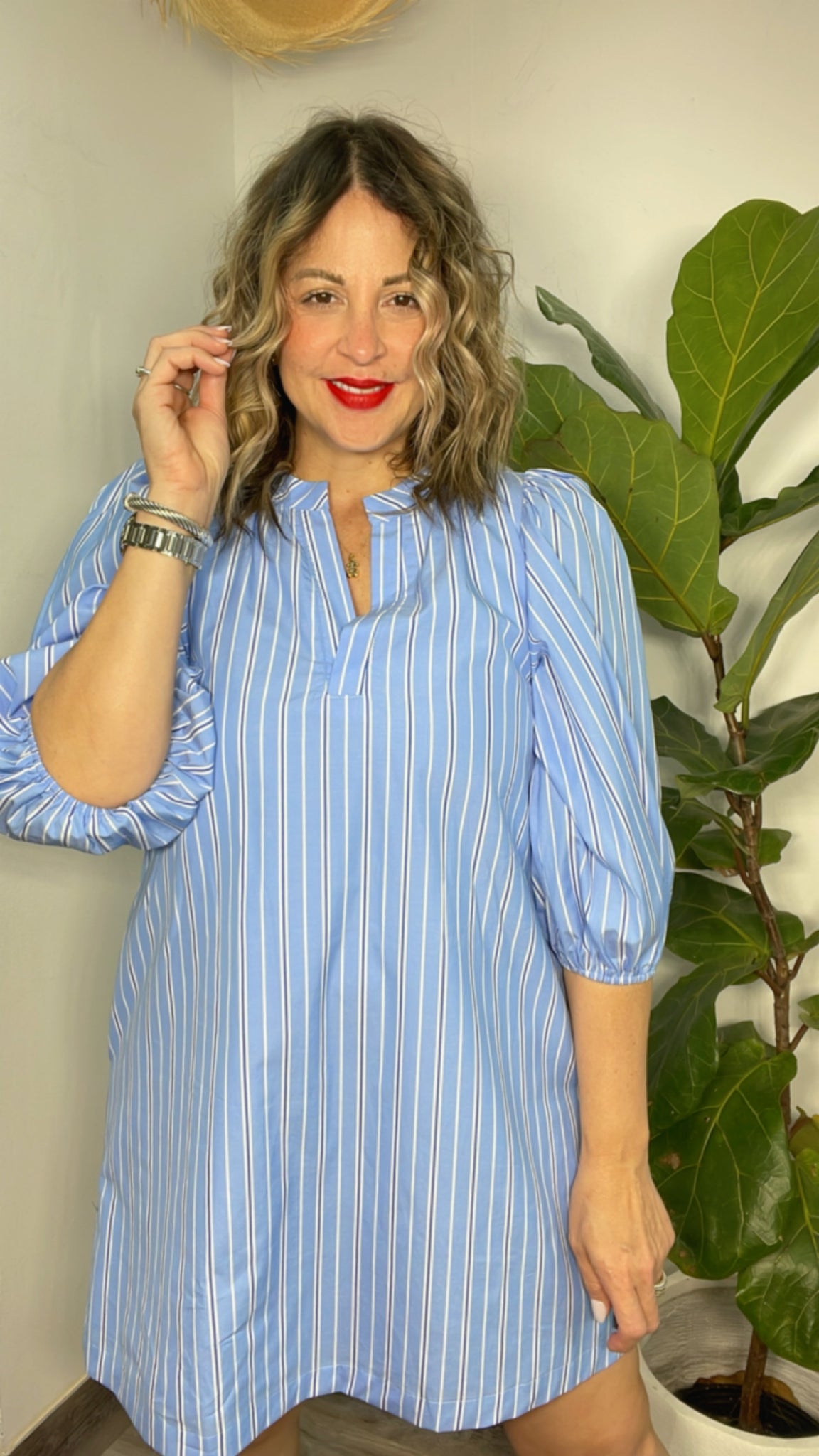 Gabriela Blue Stripes  Dress