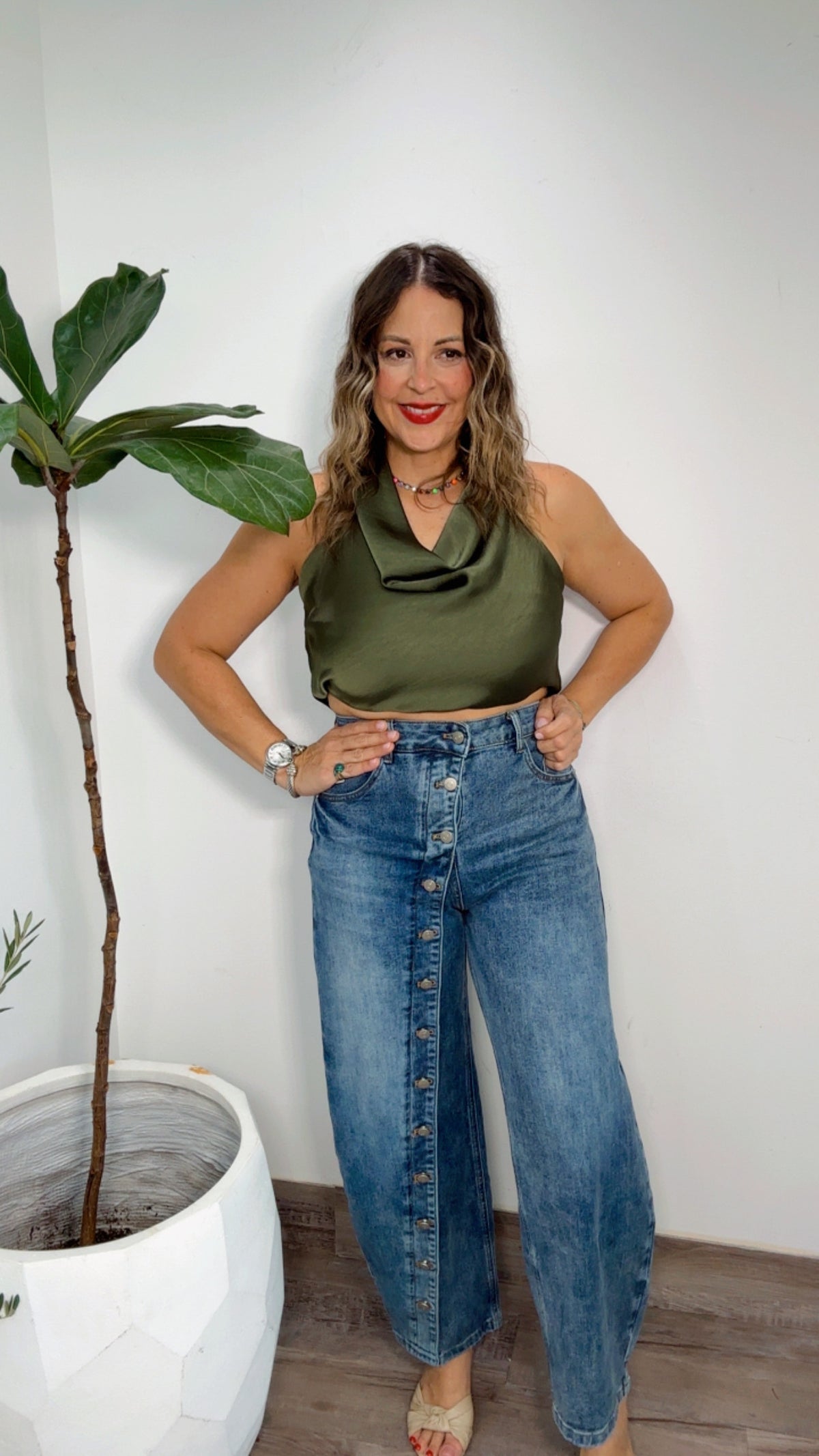 Olive Cowl Top