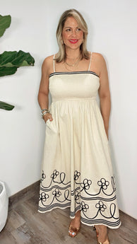 Sorento Cream Black Midi Dress