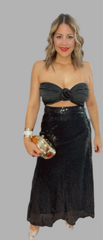 Black Sequins Skirt & Top Set