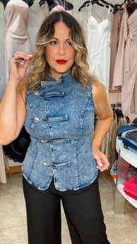 Denim Luxe Mandarin Top