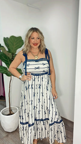 Ivory Navy Bow Maxi Dress