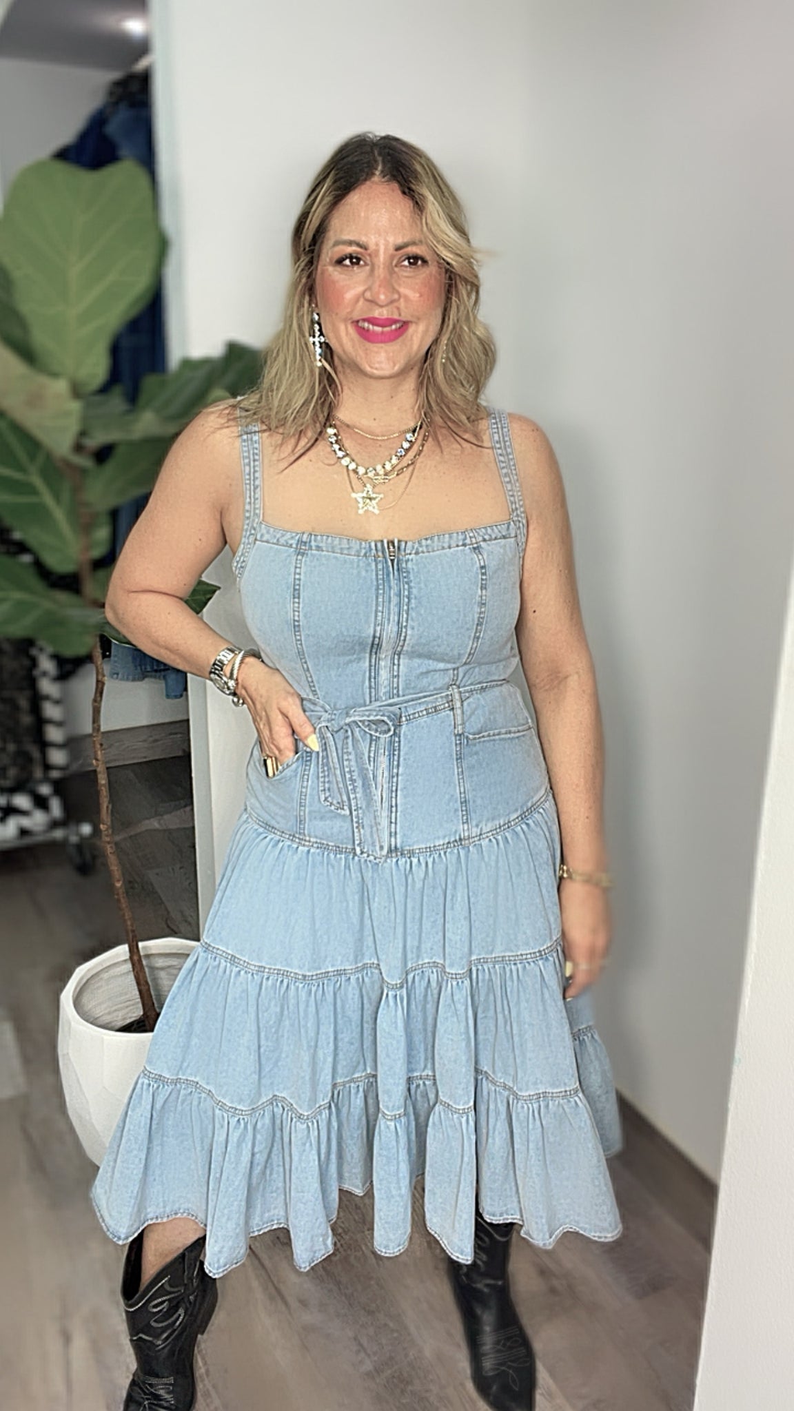 Denim Boho Midi Dress