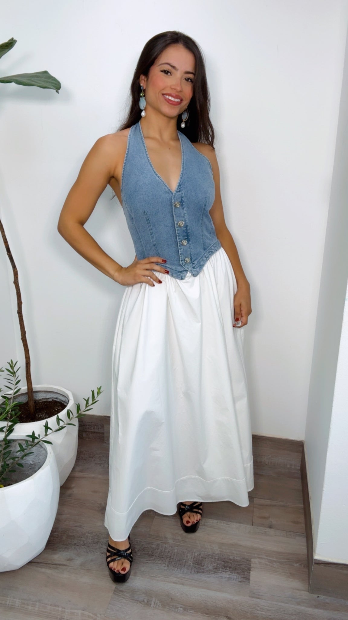 Denim & White Midi Dress