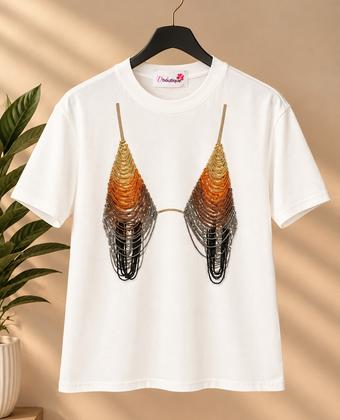 White Beaded Bralette Statement Tee
