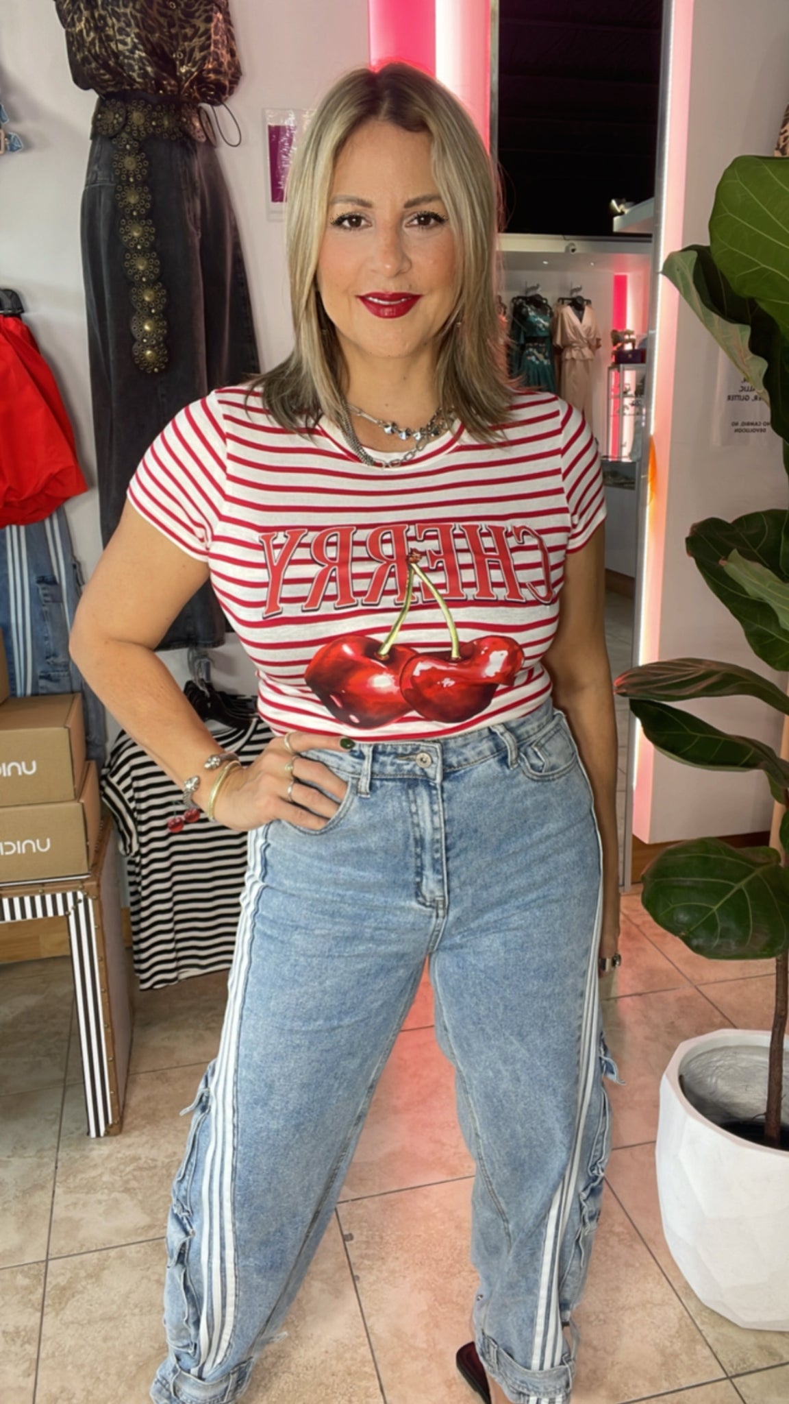 Cherry Red Striped Shirt – D Boutique