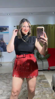 Red Fringe Skort