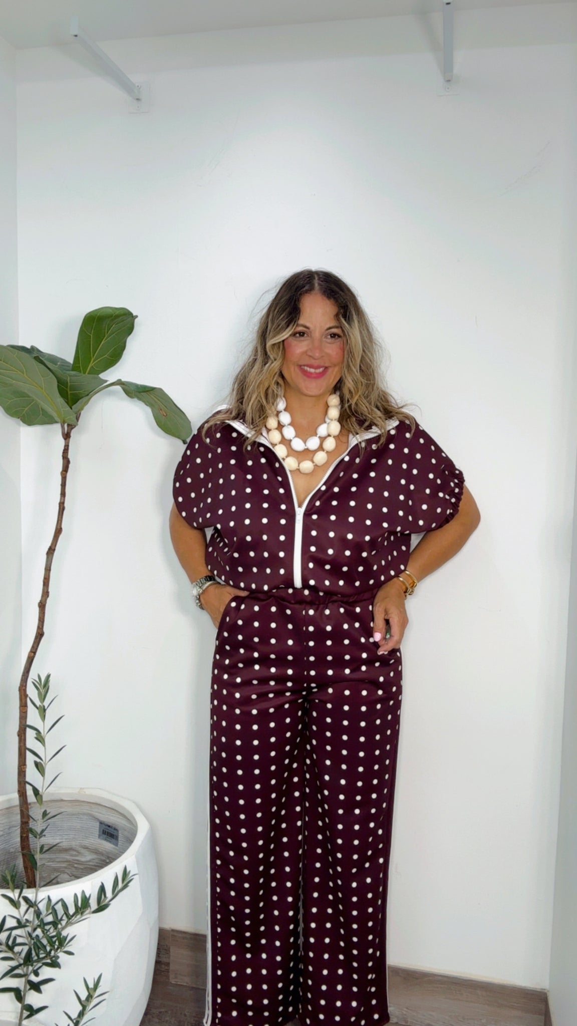 Burgundy Polka Dot Set