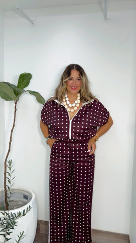 Burgundy Polka Dot Set