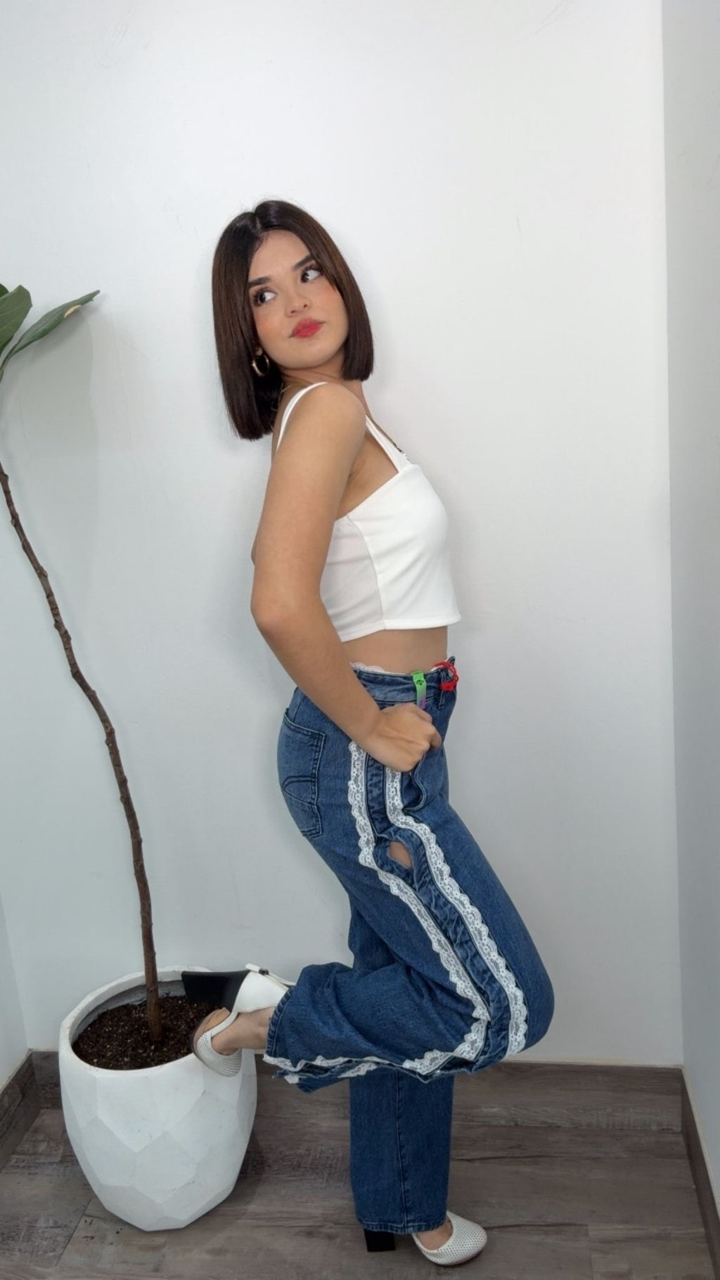 Vibrant Calyra Lace Side Jeans