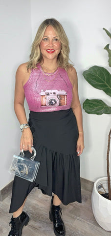 Trend Black Wrap Around Skirt